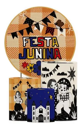 Kit Trio Capas Cilindros E Painél Festa Junina Sublimado