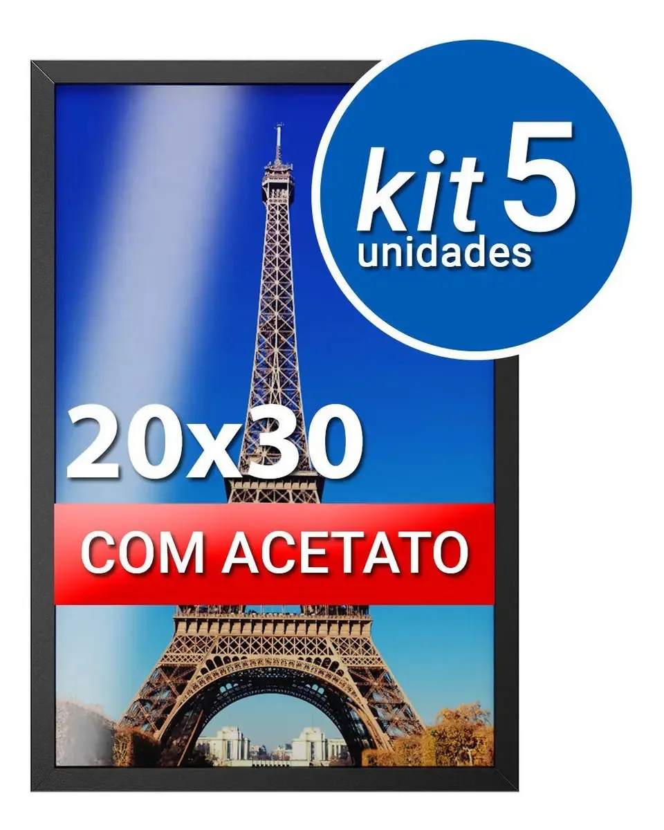 Kit Com 5 Molduras Preta Com Acetato A4 20x30 Certificados