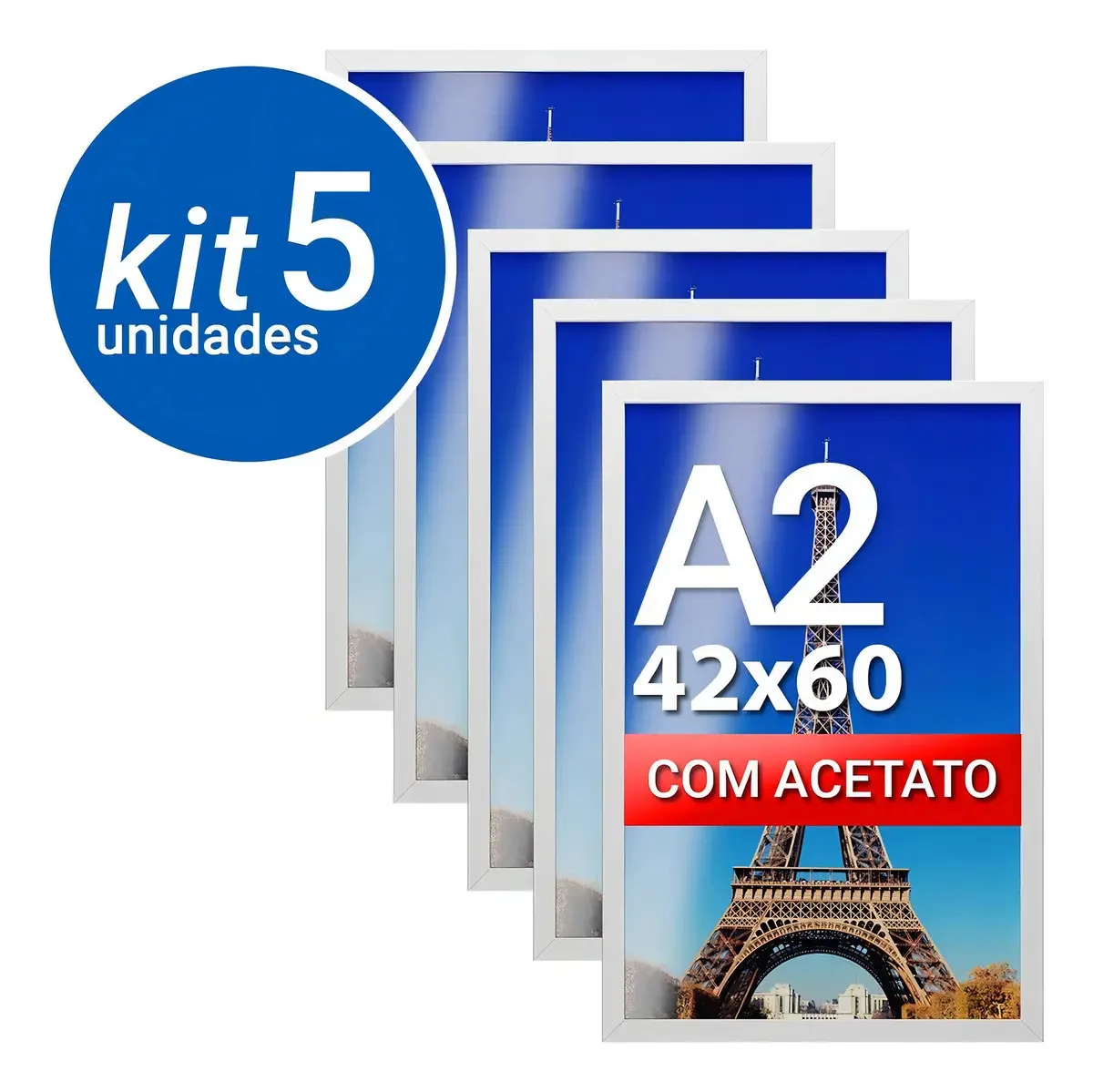 Kit Com 5 Molduras Branca A2 42x60cm Com Acetato Alvará