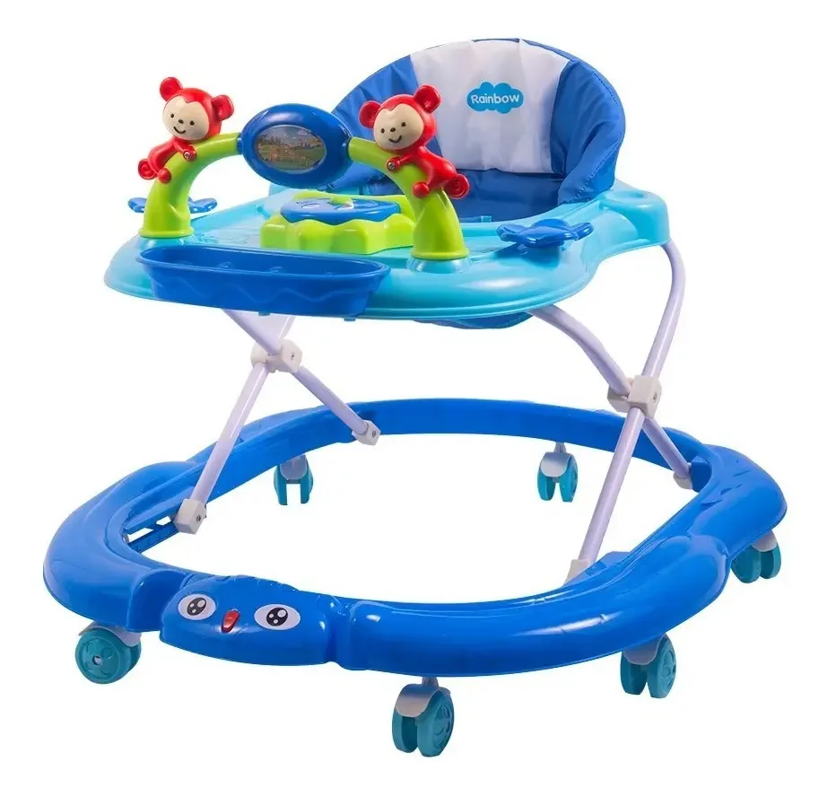 Andador musical para bebês com altura ajustável em altura Monito Rainbow, azul