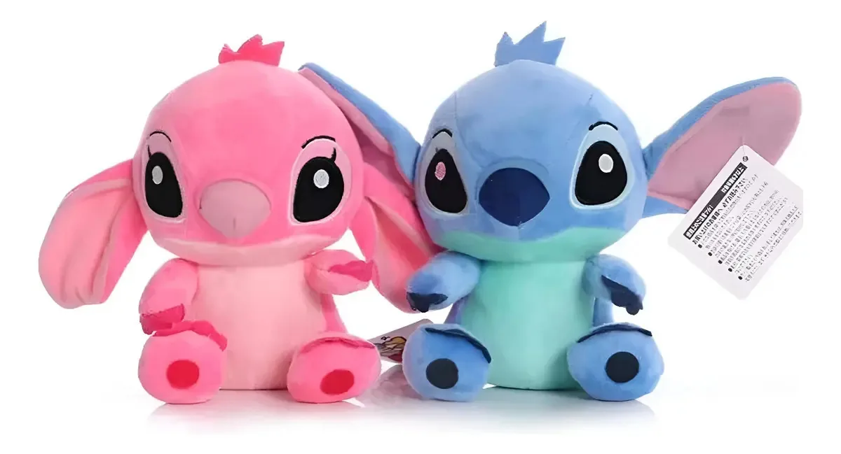 Pelúcias Stitch e Angel Lilo & Stitch Disney Algodão 20cm Azul Rosa
