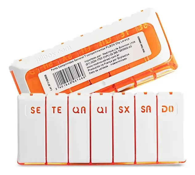 Porta Comprimidos Semanal Pilbox City Semanal Cor Laranja - 7 Compartimentos