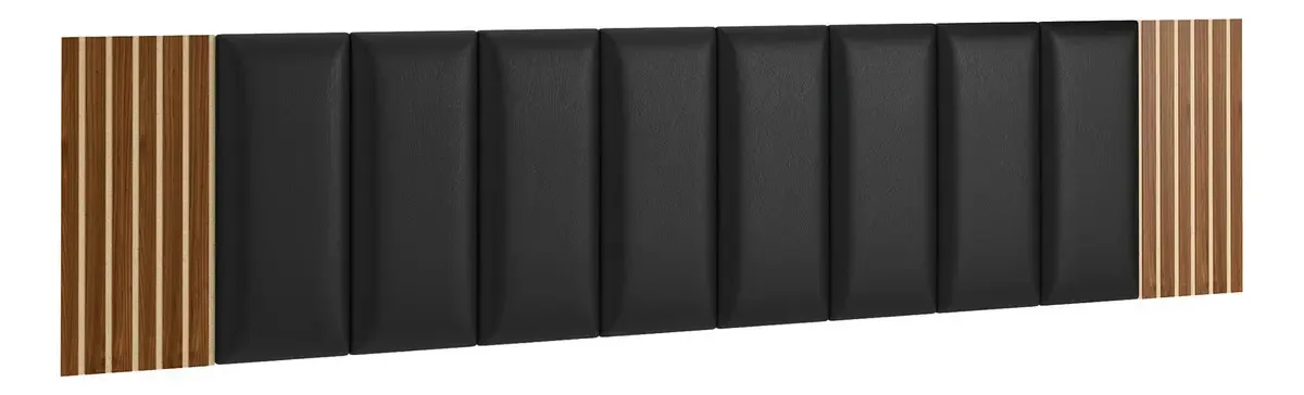 Cabeceira Adesiva 10 Módulos Estofados E 2 Módulos Ripados Cor Suede Preto