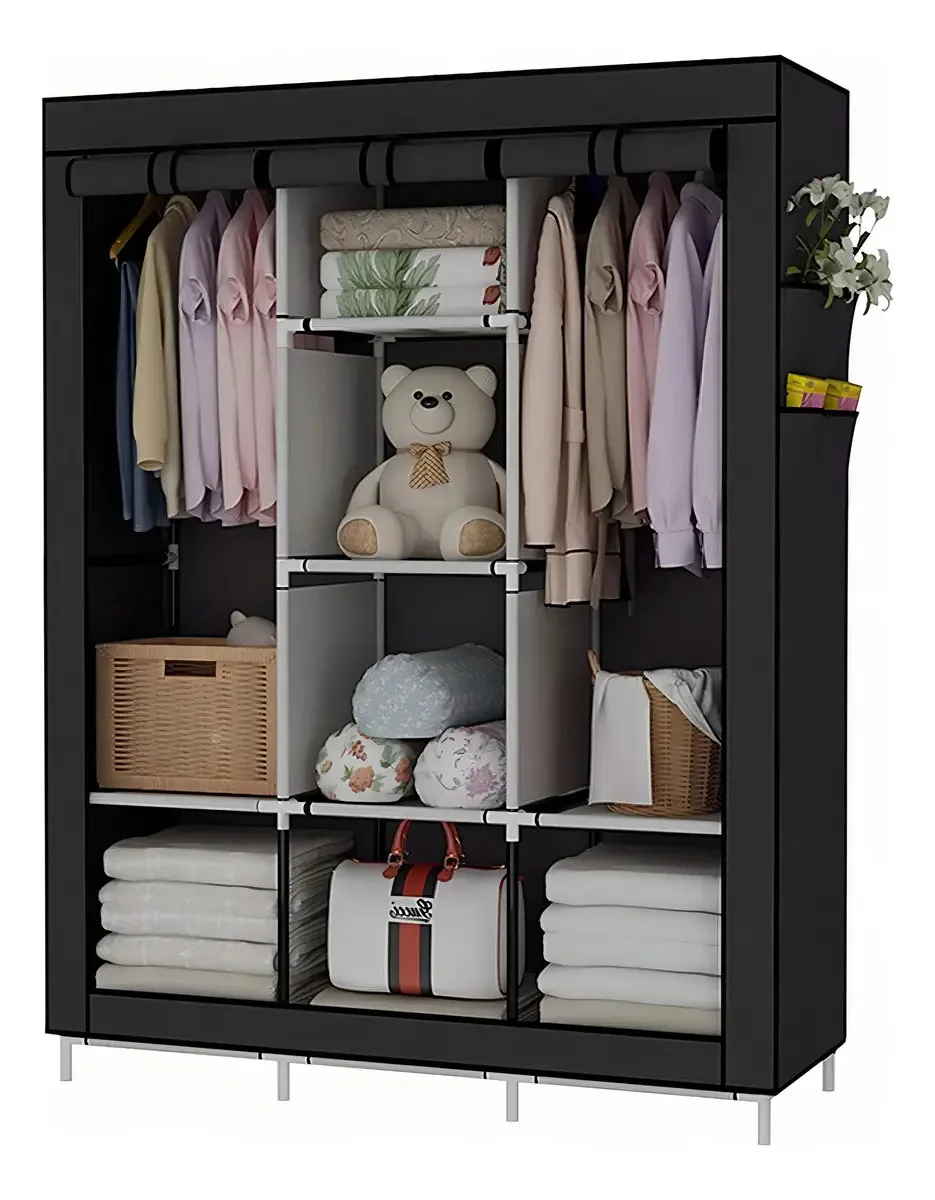 Guarda Roupa Dobrável Organizador De Roupas Preto P 165cm
