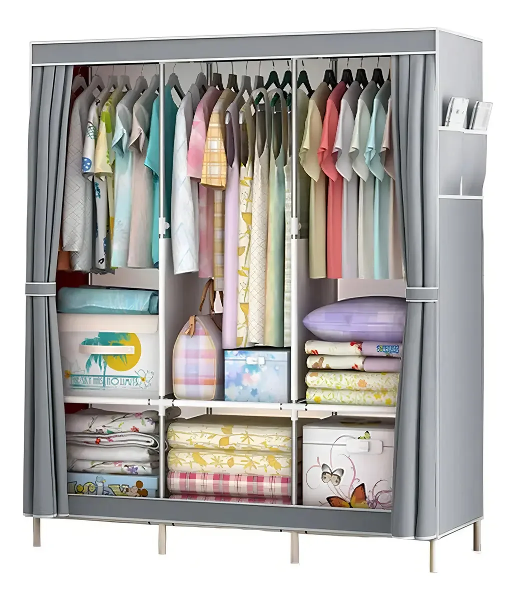 Guarda Roupa Portátil Armário Organizador De Roupas Cinza P