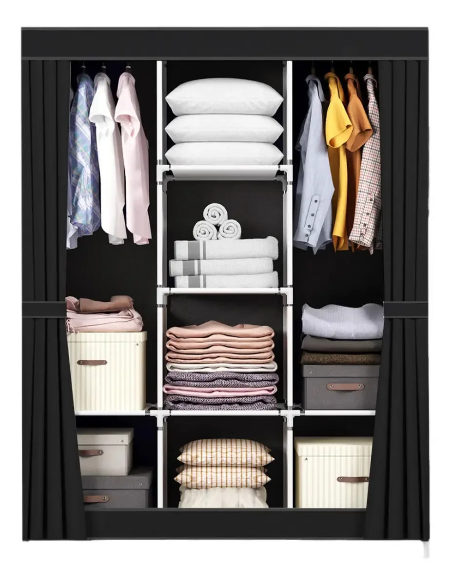 Guarda Roupa Dobrável Portátil Preto Tamanho P