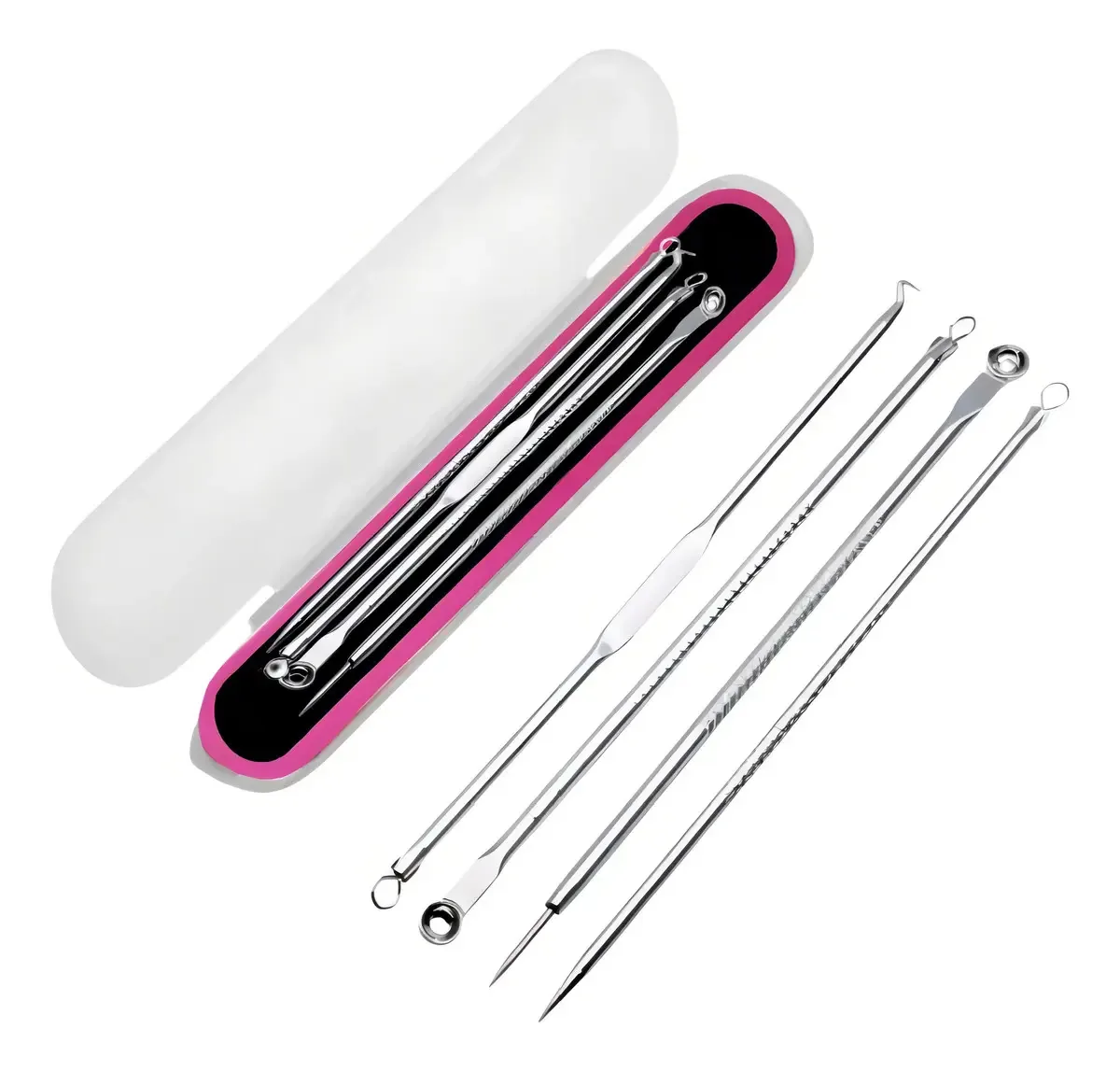 Kit 4 Curetas Bcmed Extratoras de Cravos Espinhas Aço Inox