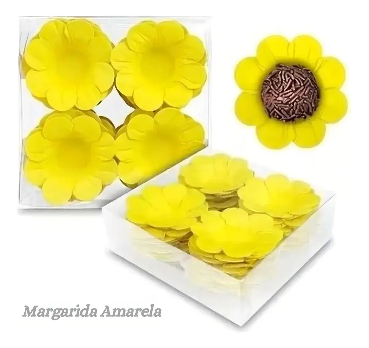 80 Forminhas Para Doces Finos Casamento - Modelo Flor Cor Amarela