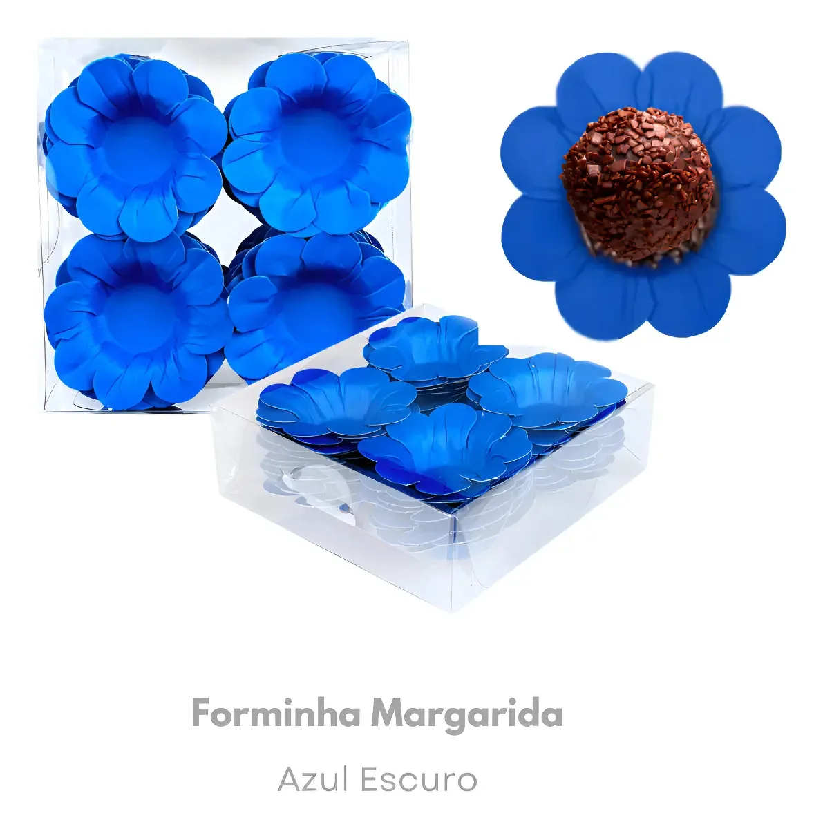 Forminha Para Doces Finos Flor Margarida Papel Azul Escuro 6cm