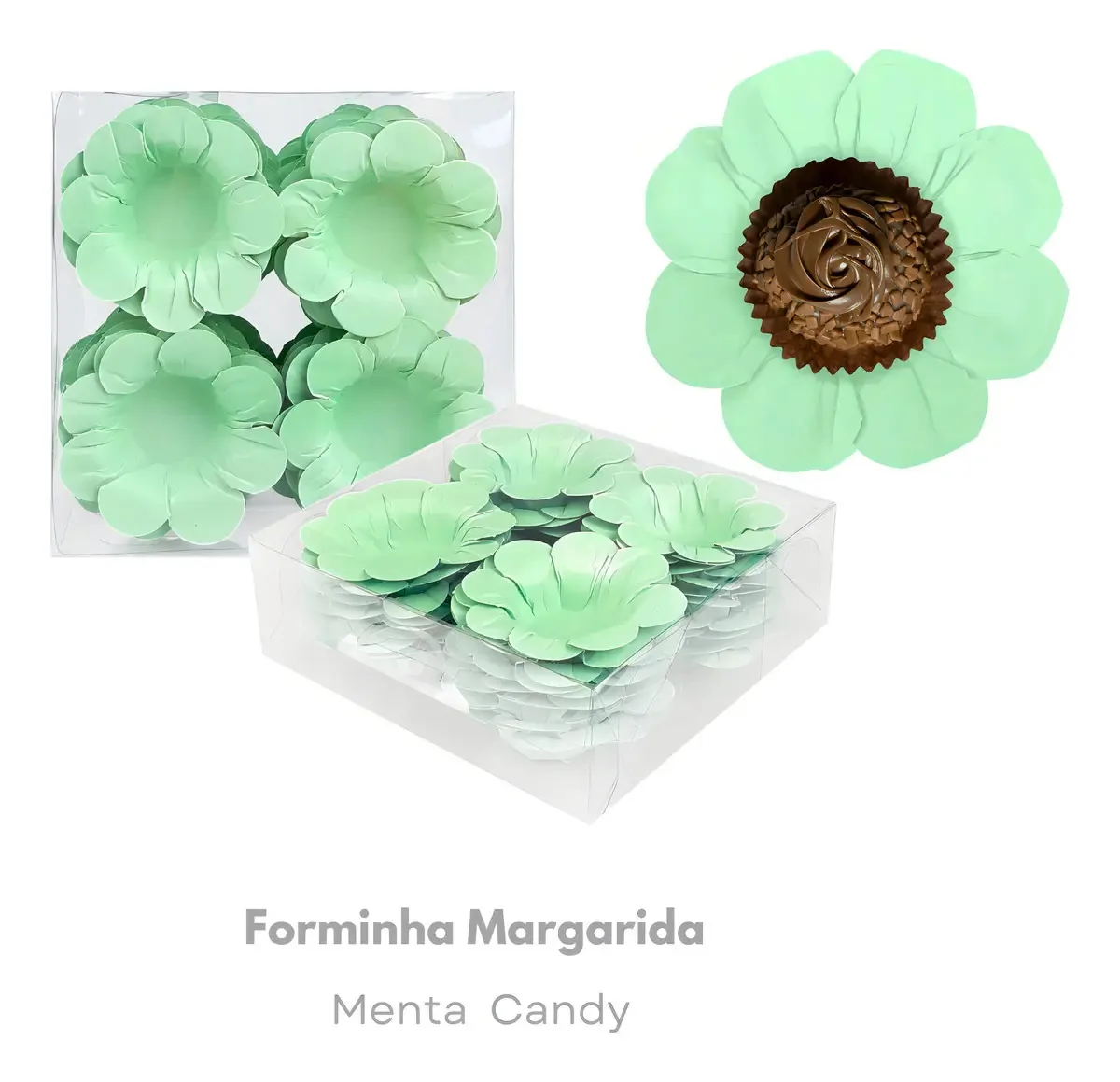 80 Forminhas Para Doces Finos Casamento - Modelo Flor Cor Menta Candy
