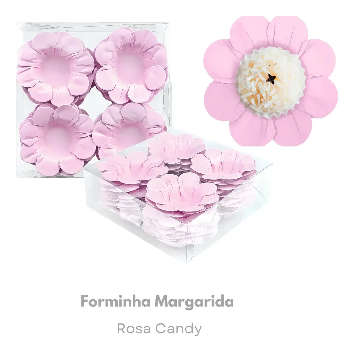 80 Forminhas Para Doces Finos Casamento - Modelo Flor Cor Rosa Candy