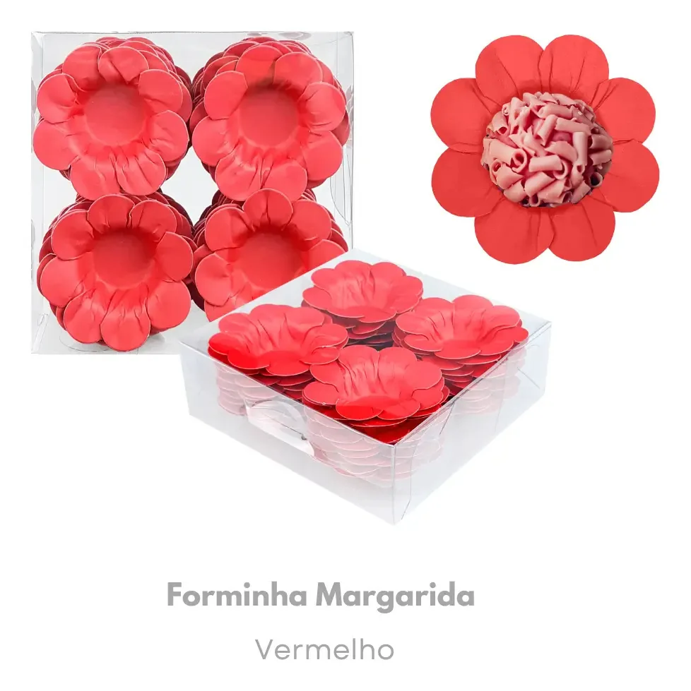 40 Forminhas Para Doces Finos Casamento - Modelo Flor Cor Vermelho
