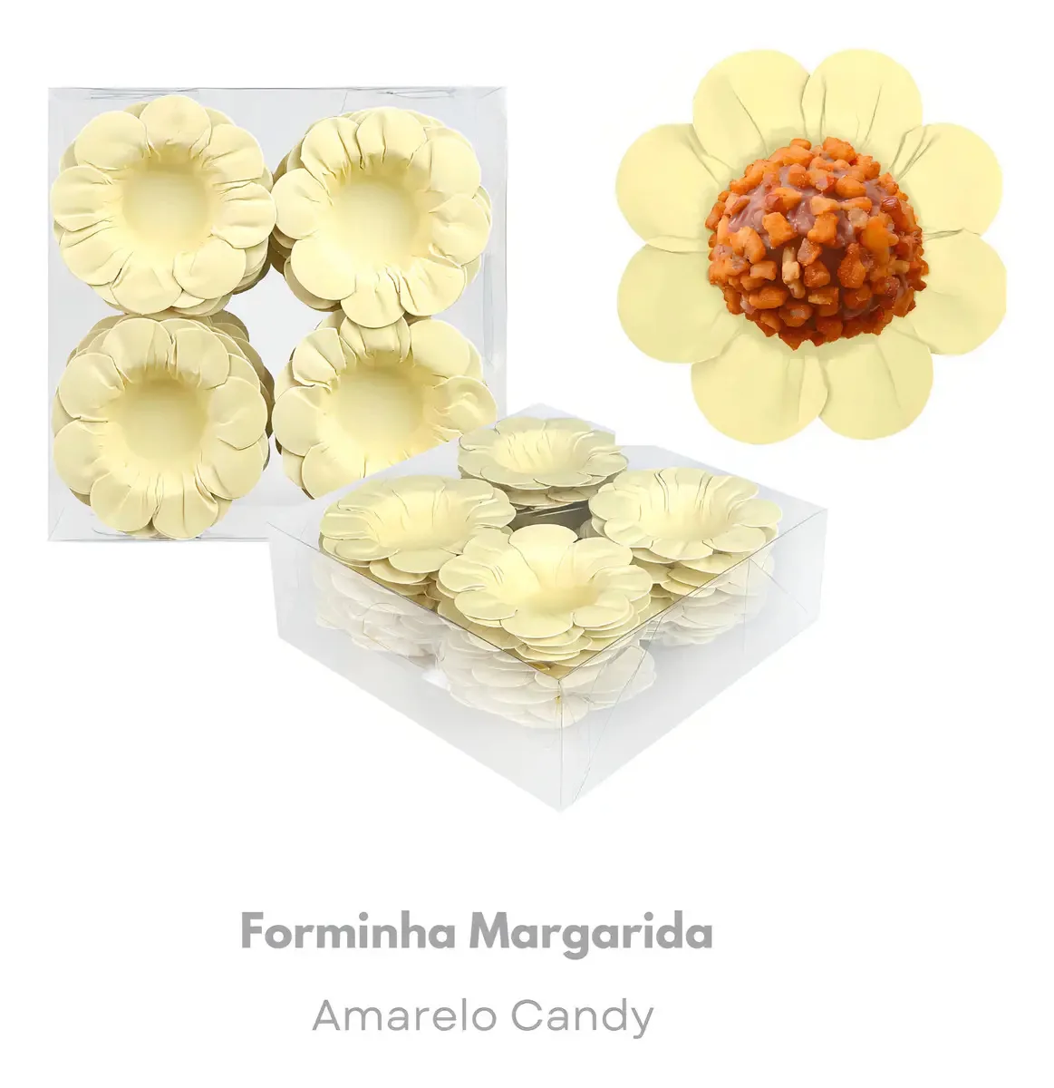 40 Forminhas Para Doces Finos Casamento - Modelo Flor Cor Amarelo Candy