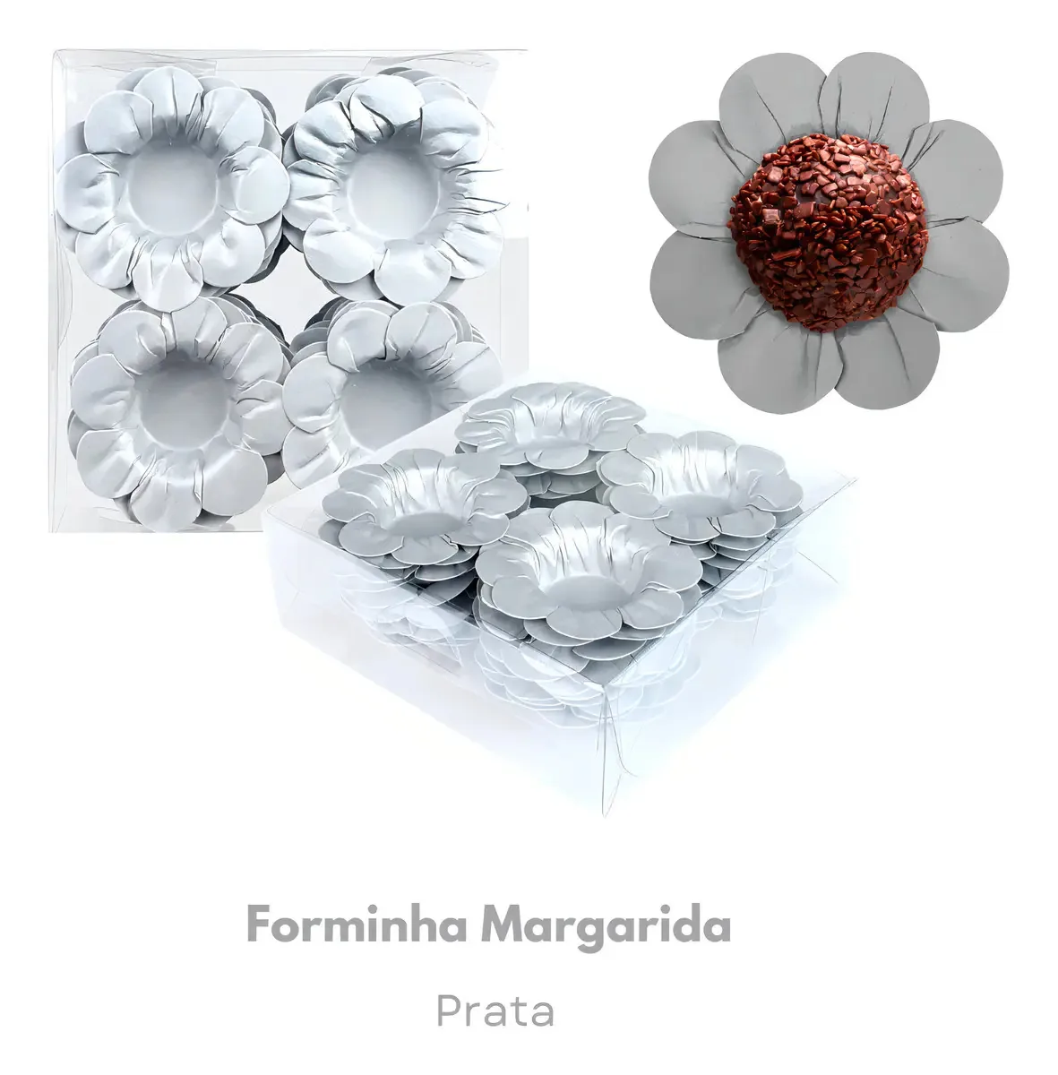80 Forminhas Para Doces Finos Casamento - Modelo Flor Cor Prata