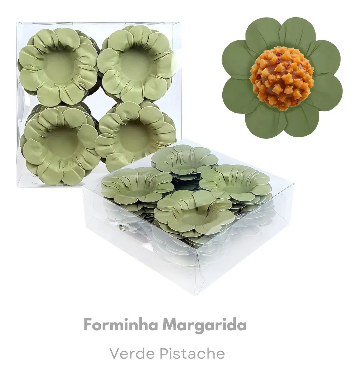 80 Forminhas Para Doces Finos Casamento - Modelo Flor Cor Verde Pistache