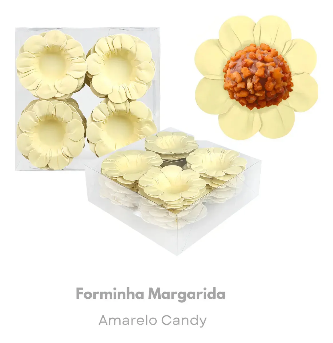 80 Forminhas Para Doces Finos Casamento - Modelo Flor Cor Amarelo Candy