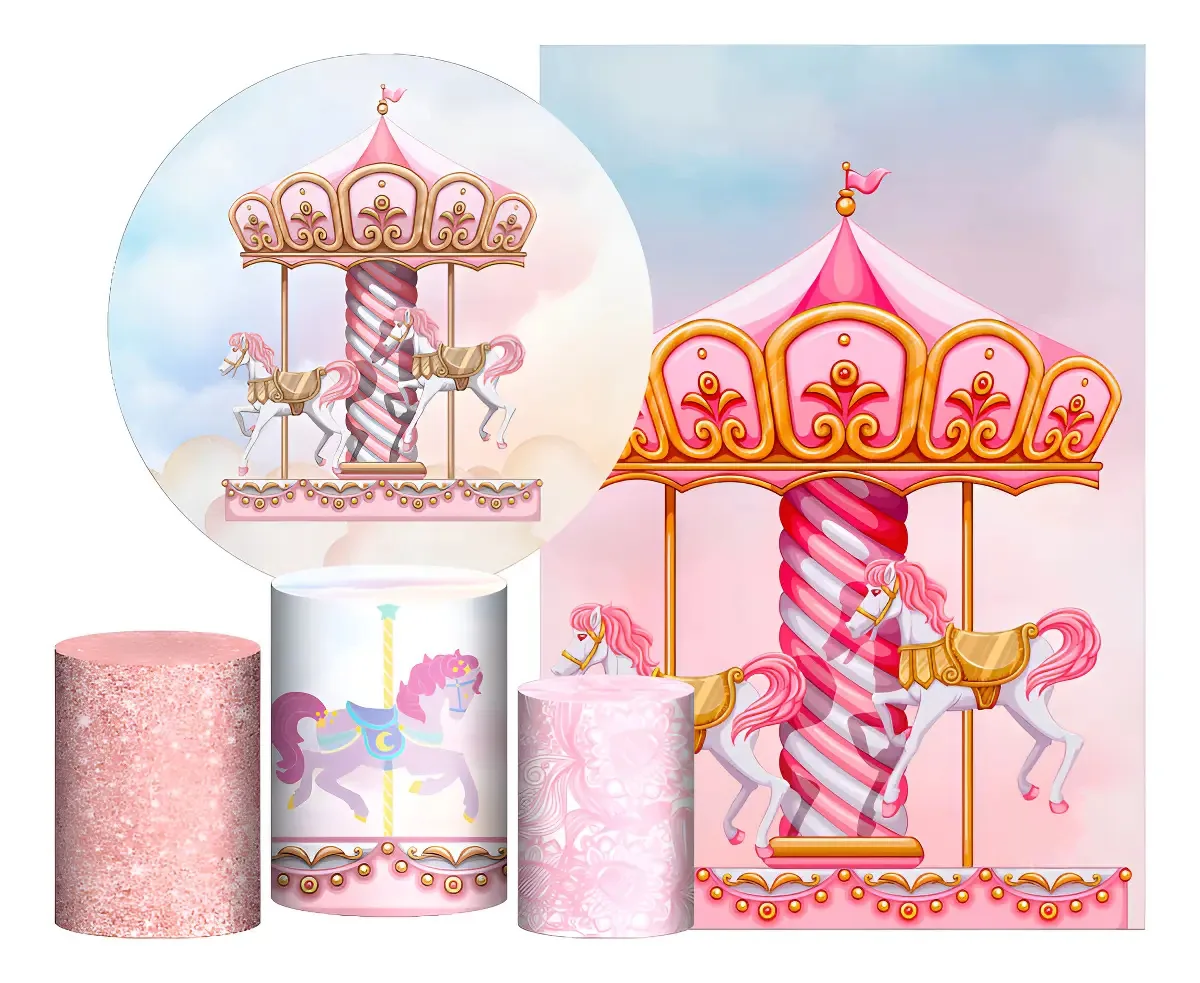 Kit Festa Carrossel Painel Redondo + Trio Capas Lateral