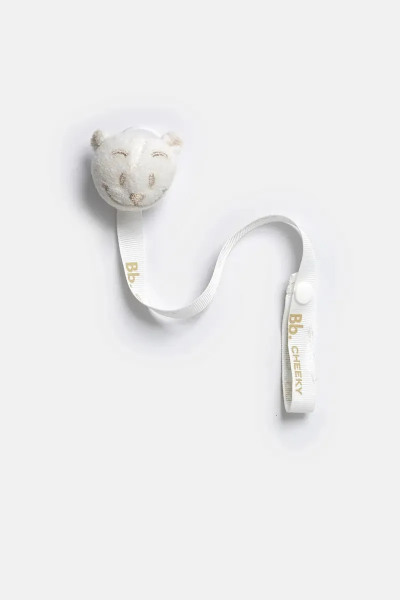 Porta-chupeta Cheeky BEAR WHITE U porta-chupeta de poliéster cru, animais x 1u