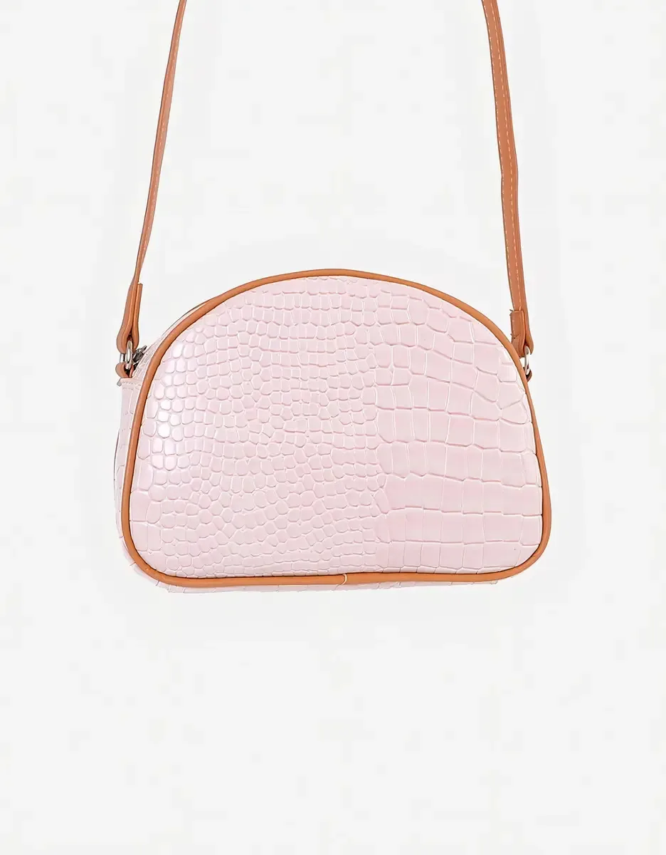 Bolsa de ombro Isadora Bolsa redonda rosa croco