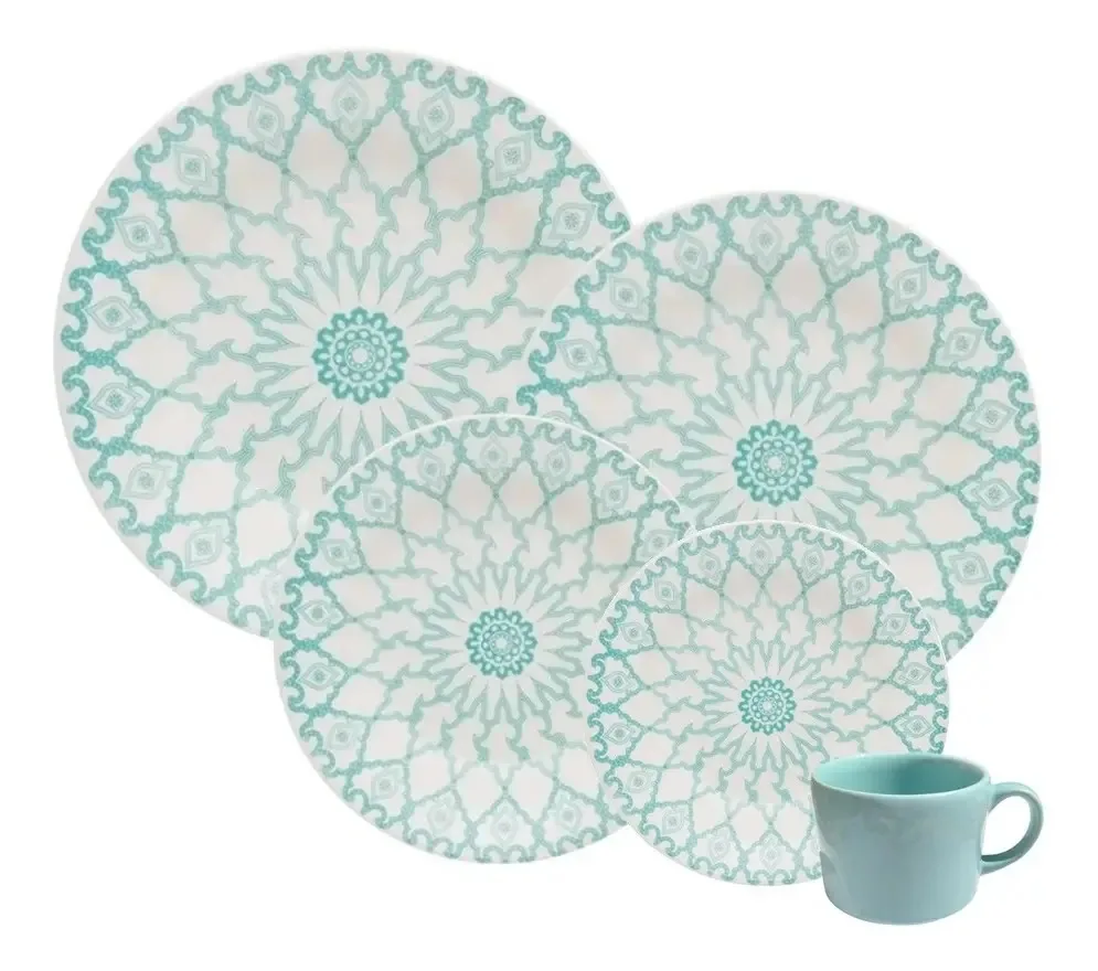Conjunto de talheres de 30 peças Biona Oxford: pratos e copos Te Mandala Color Sky Blue
