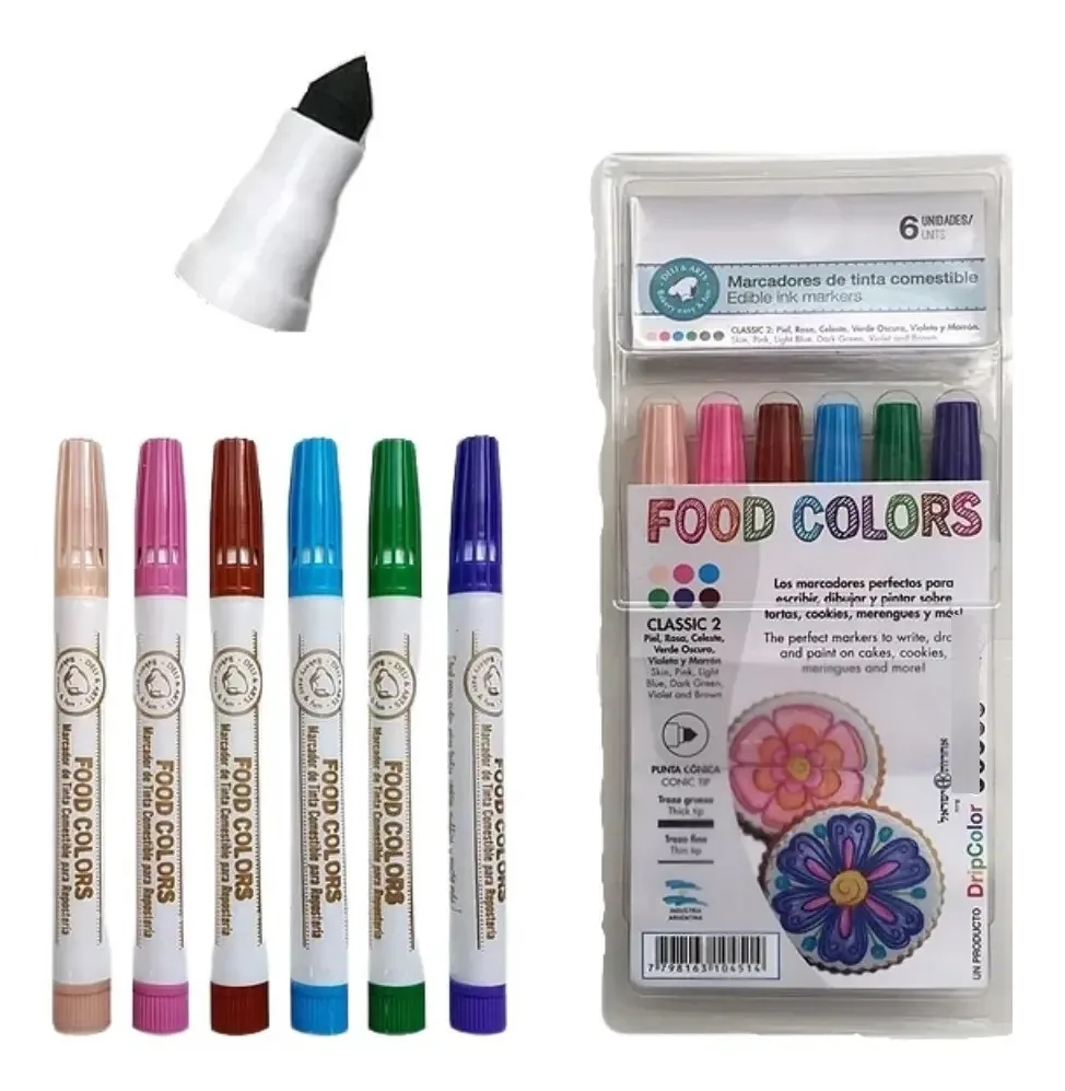 Sortimento de cores para marcadores comestíveis DripColor Food Colors 2 - pacote x 6 unidades