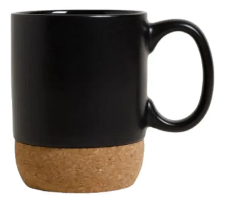 Caneca com base de cortiça, rede de 400 ml, cor preta, cerâmica e cortiça