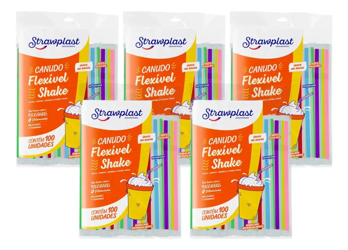 Canudos Plástico 8mm Coloridos Shake Bebidas Densas 500un Strawplast