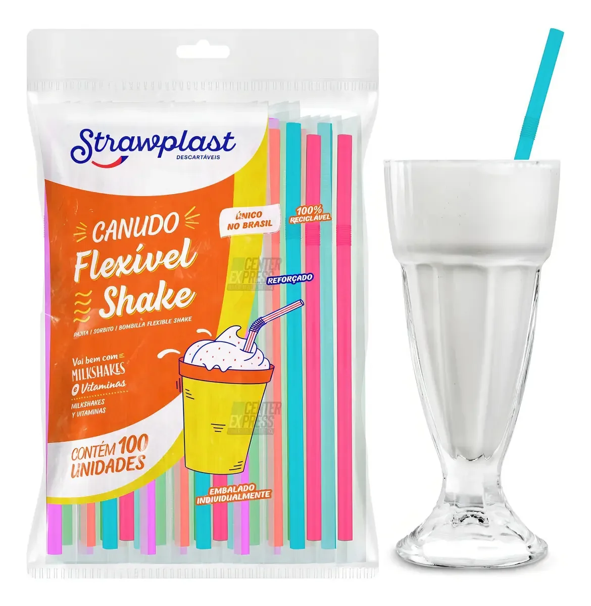 Canudos Coloridos 5000un 8mm Reforçados Shake Milkshake Strawplast