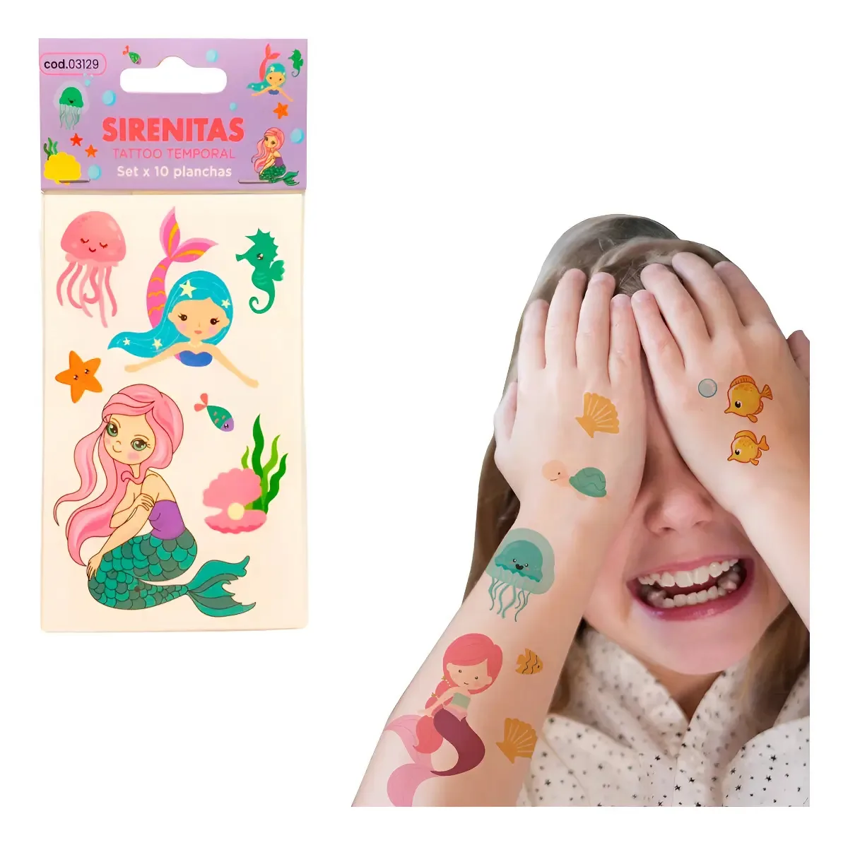 Tatuagens adesivas temporárias para tatuagens infantis X10 Sea Mermaid