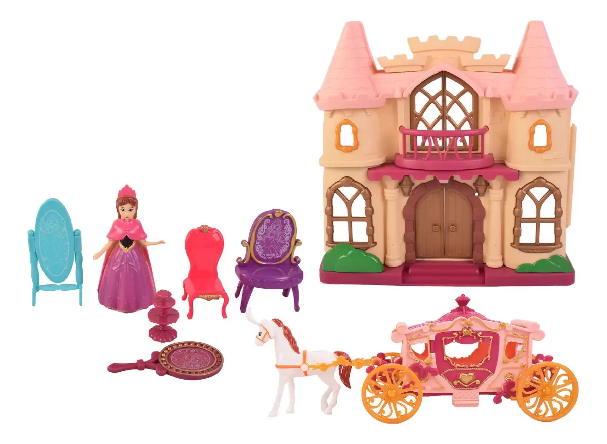 Divertido castelo dos sonhos com princesa e carruagem