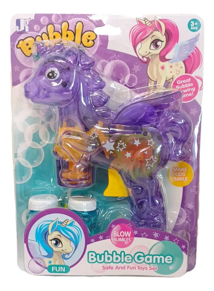 Conjunto de bolhas de unicórnio com luz violeta