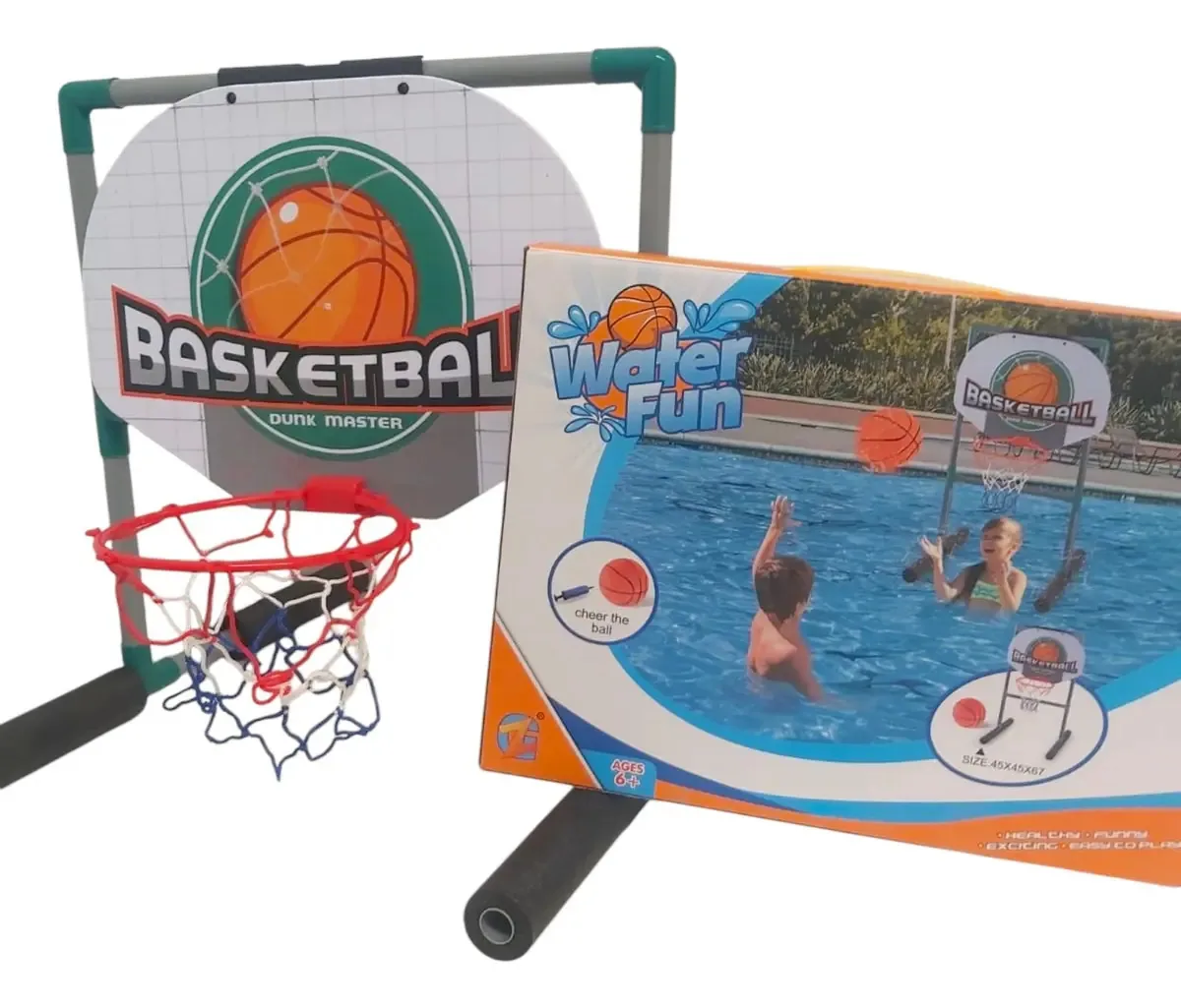 Cesta de basquete flutuante e tabuleiro de sinuca