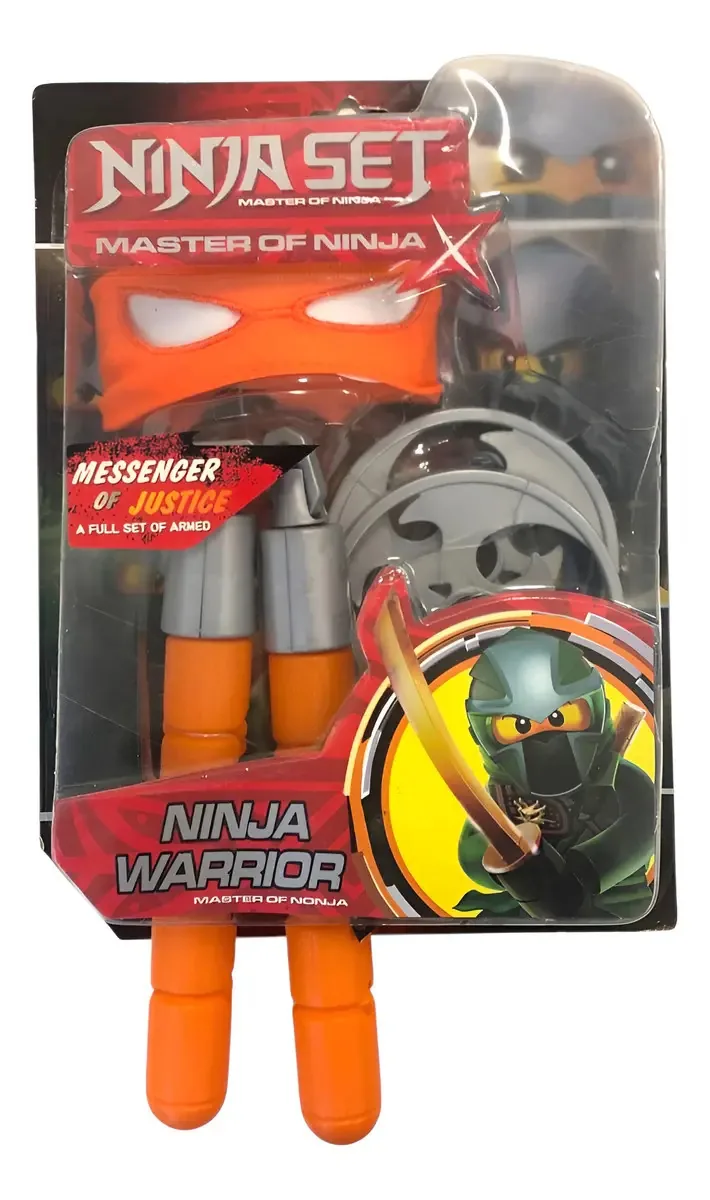 Conjunto Ninja com arma e máscara de guerreiro ninja - cinza