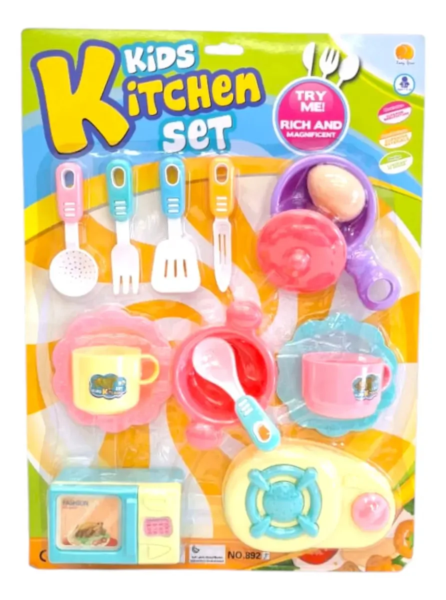 Conjunto de cozinha infantil, panelas, utensílios de brinquedo multicoloridos
