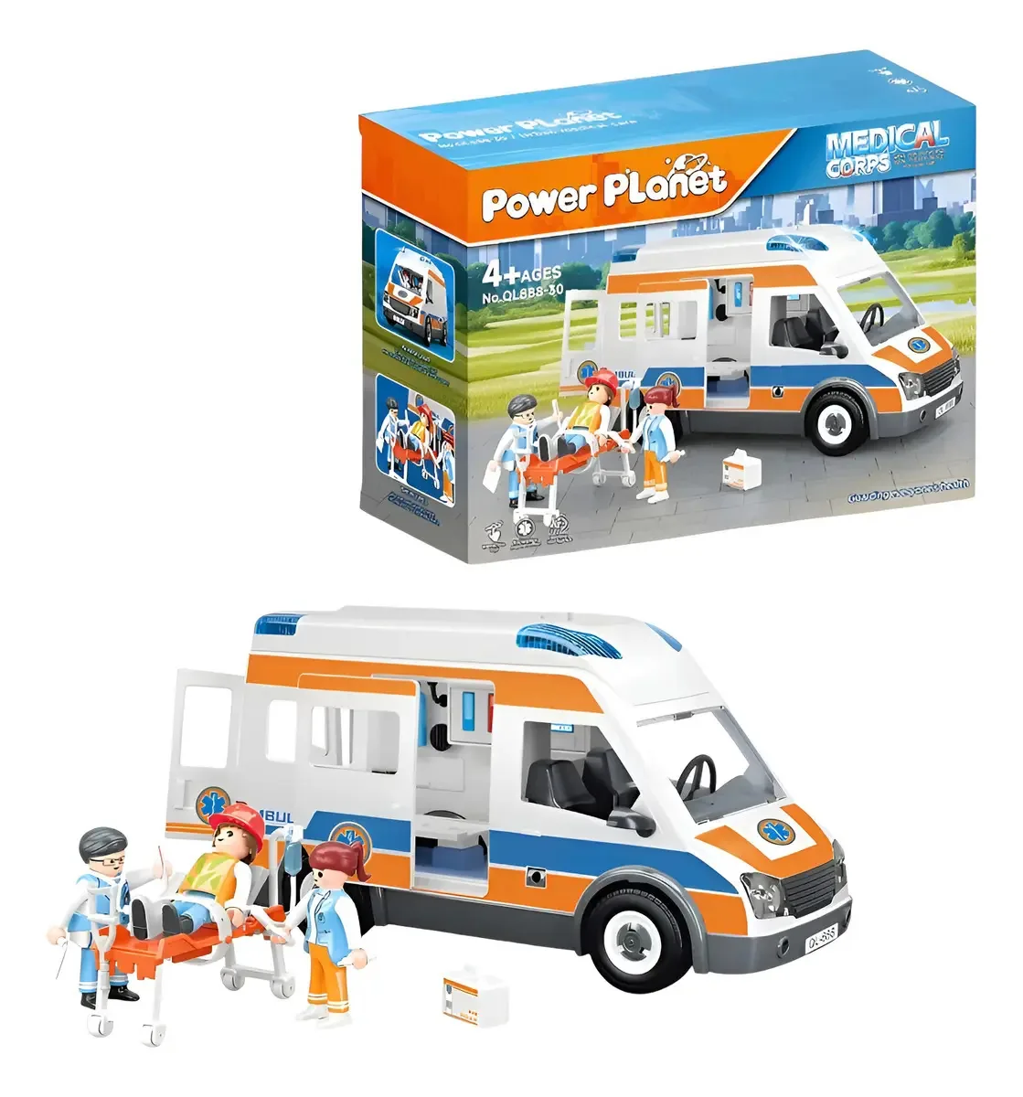 Brinquedo de ambulância médica multicolorido Power Planet com bonecas