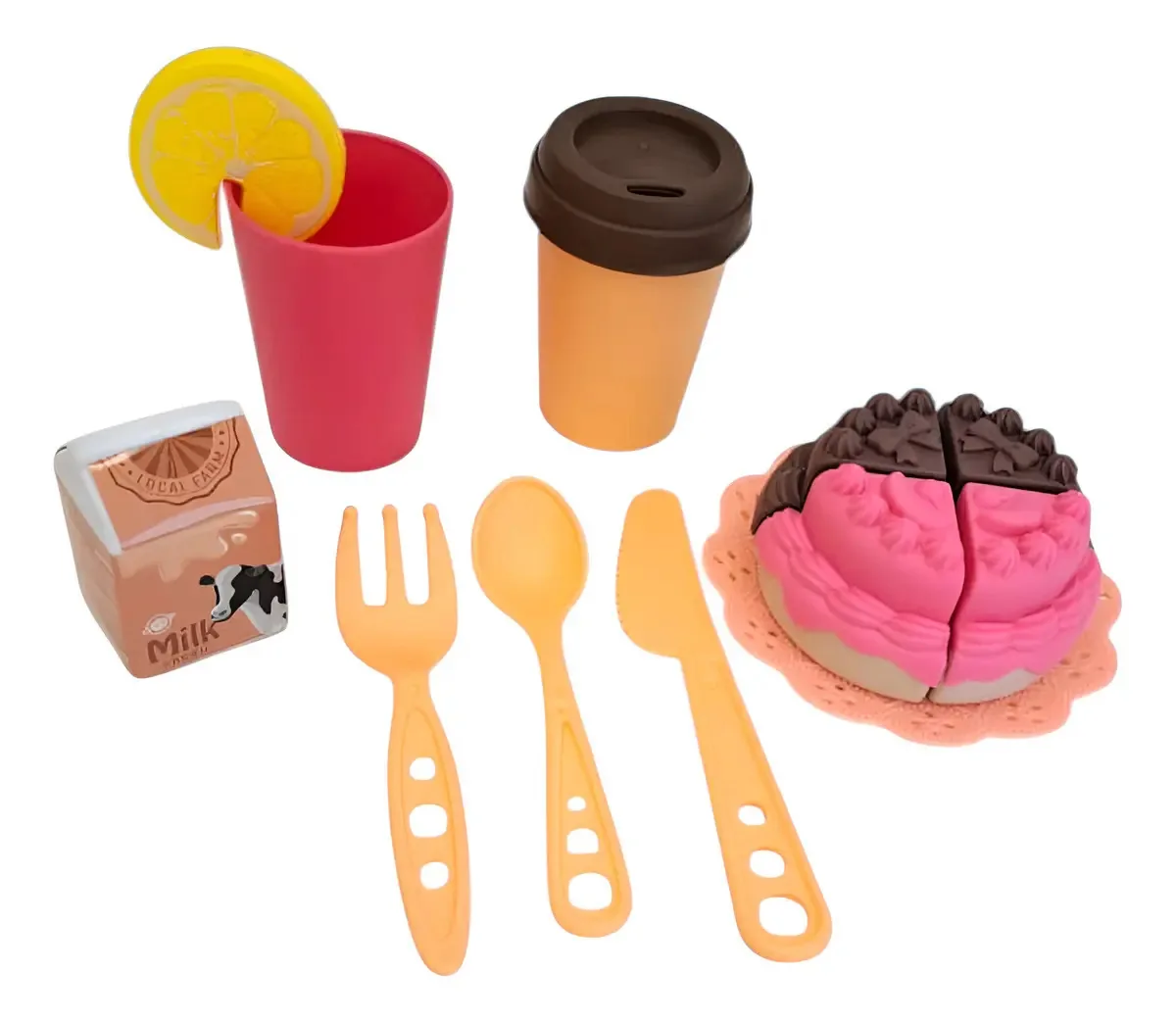 Kit de conjunto de comida de brinquedo para sobremesa de cozinha de 8 peças