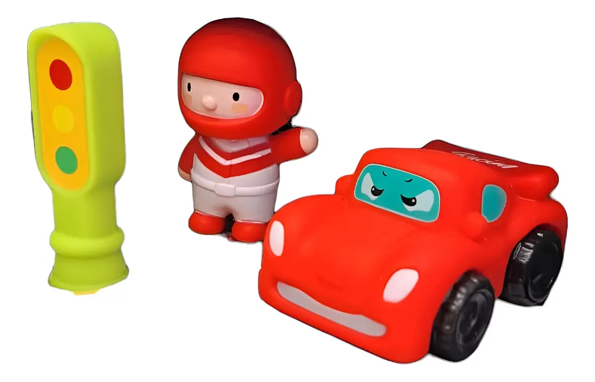 Conjunto de mini veículos automotivos, boneca e semáforo multicolorido