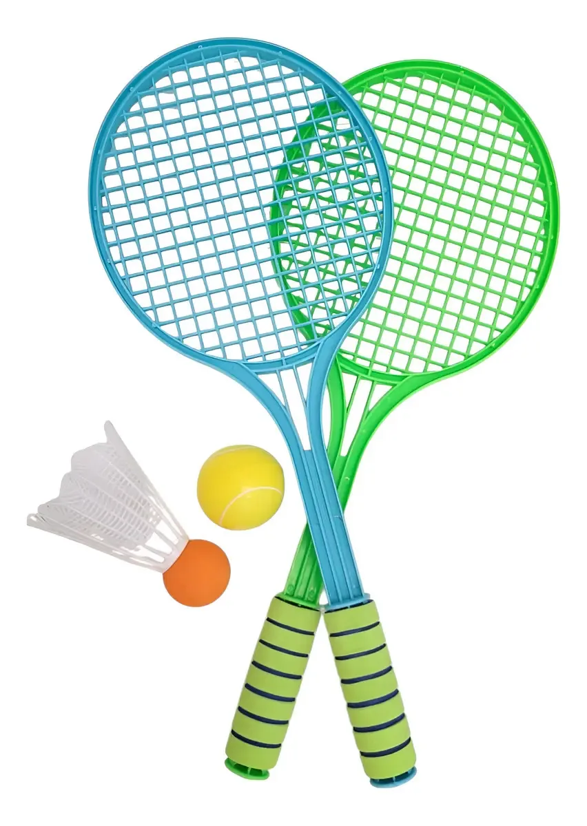 Conjunto de 2 raquetes de brinquedos infantis de badminton multicoloridas
