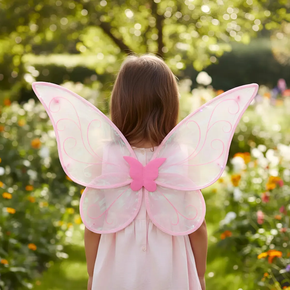 Asas de borboleta para crianças com luz LED rosa holográfica