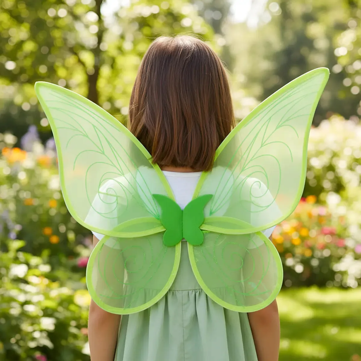 Asas de borboleta para crianças com luz LED verde holográfica