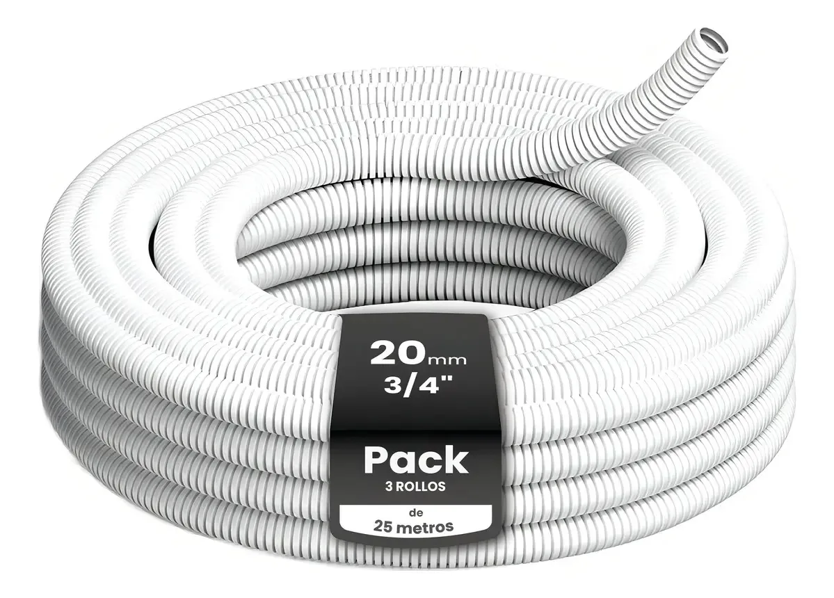 Pacote Caño Corrugado Blanco Genrod 3/4 de 20 mm X3 Rollos X25mts
