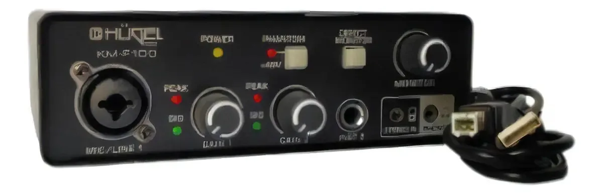 Interface USB Hugel Audio, gravação profissional, 3 entradas, cor preta