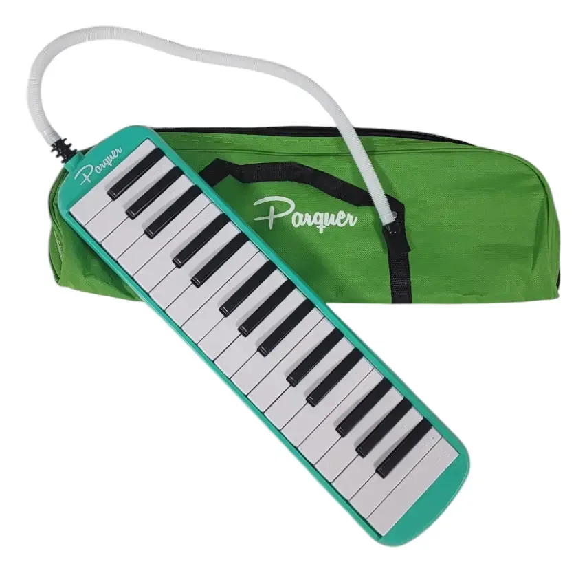 Melodica A Piano Parquer 32 notas rosa com tampa de mangueira verde