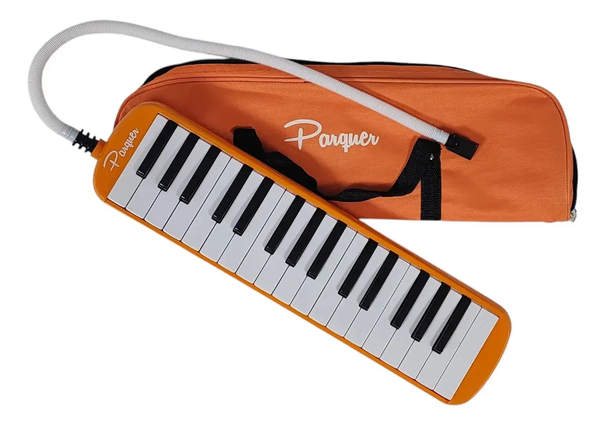 Melodica A Piano Parquer 32 notas rosa com tampa de mangueira laranja