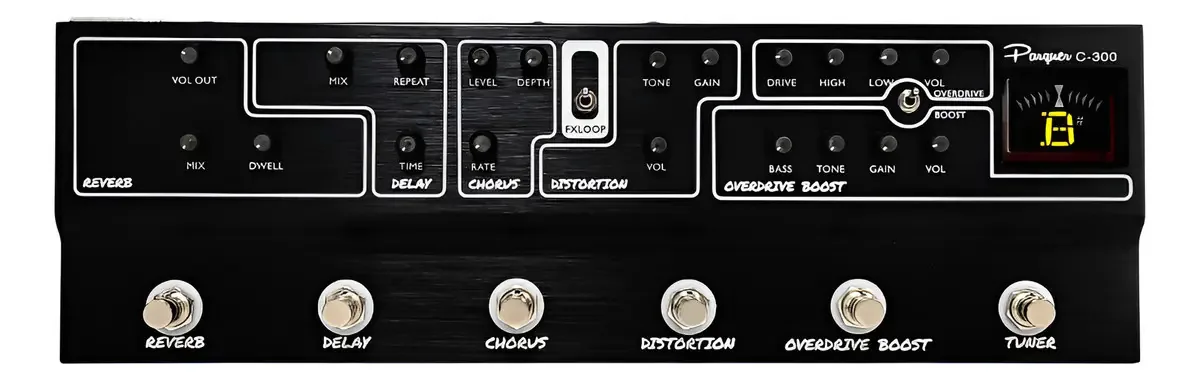 Pedaleira multiefeitos Parquer para guitarra elétrica preta