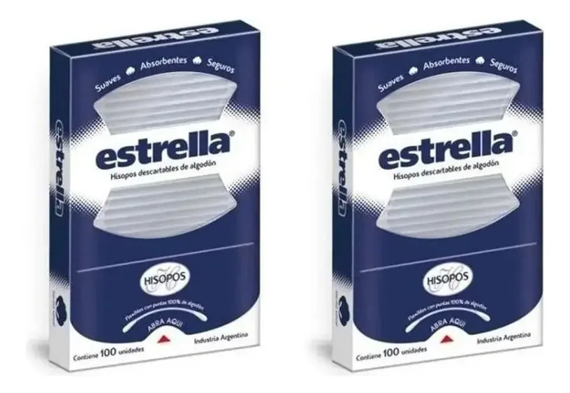 Pacote com 2 unidades de Cotonetes com 100 unidades cada Estrela
