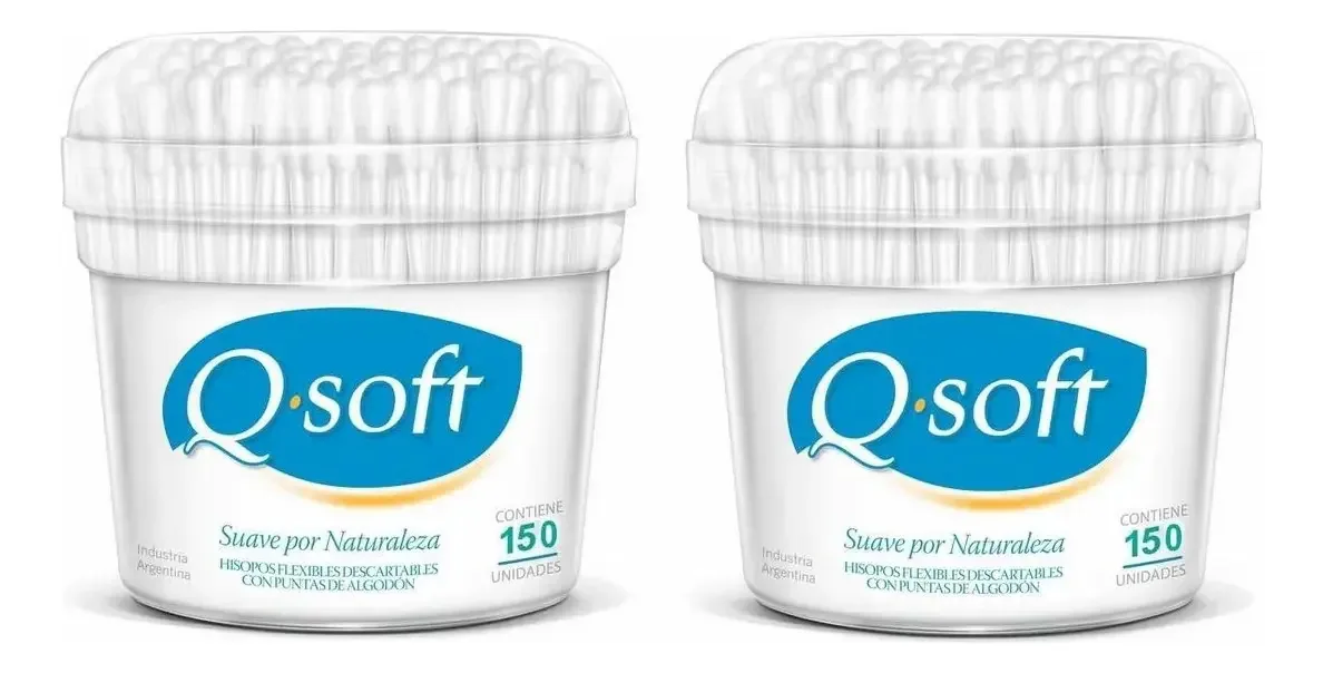 Pacote com 2 unidades de Cotonetes Descartáveis Flexíveis Suaves Q-Soft 150 Un