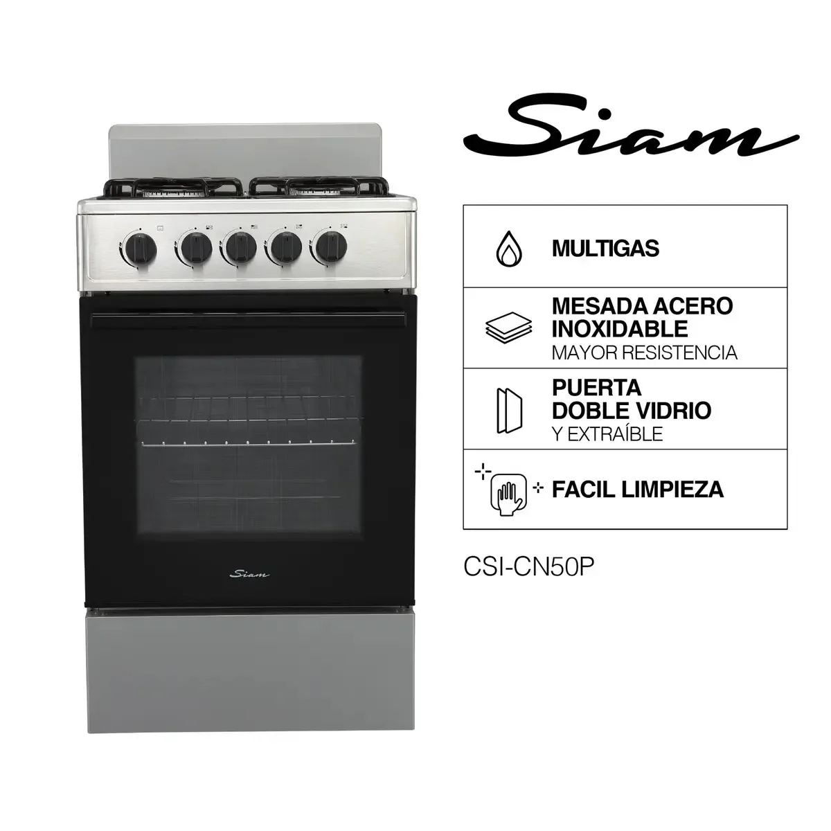 Fogão multigás Siam Essential 50 cm prateado,
