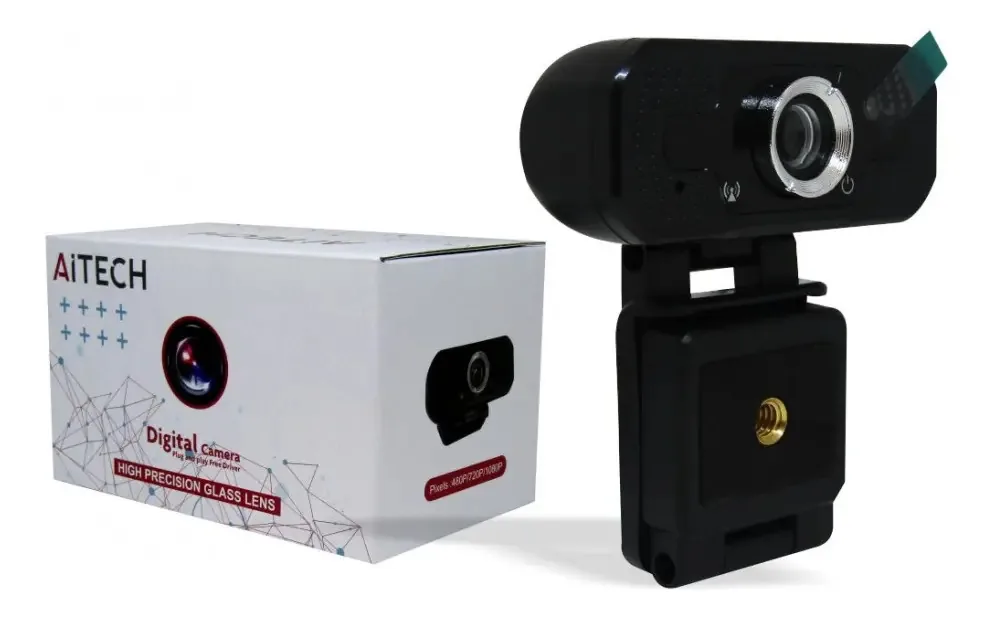 Webcam Aitech Webcam para qualidade de computador 1080p preta