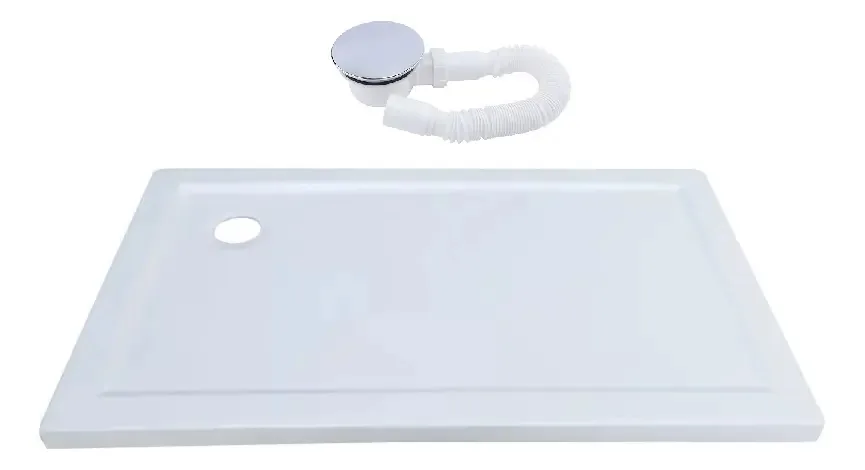 Receptáculo de chuveiro ABS branco 150x80 com dreno incluído